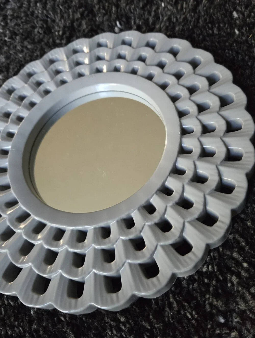 Set of 3 Round Flower Decorative Wall Mirrors - Gray Tones